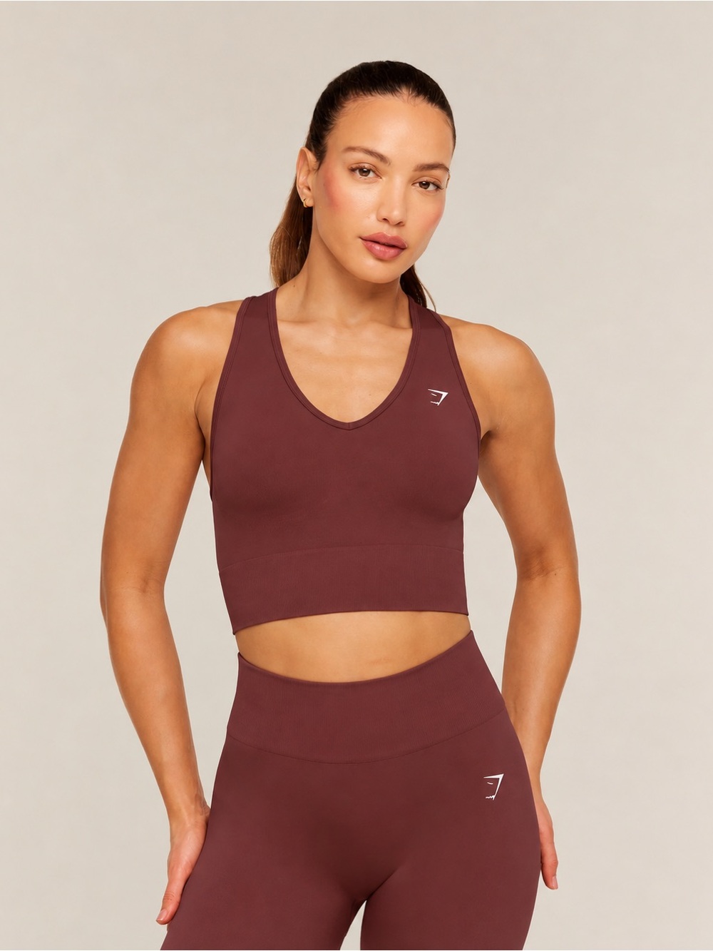 Gymshark Women's Maroon V-Neck Seamless Sports too